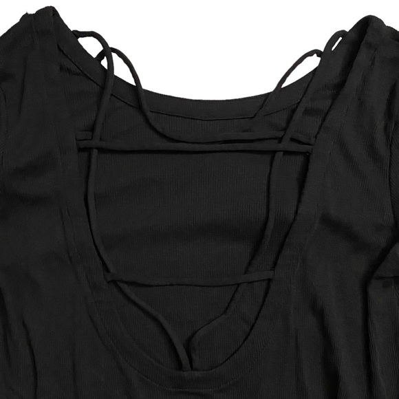 Chaser Ribbed Black Tunic Long Sleeve T-Shirt w Open Back Criss Cross Straps M - Picture 14 of 16